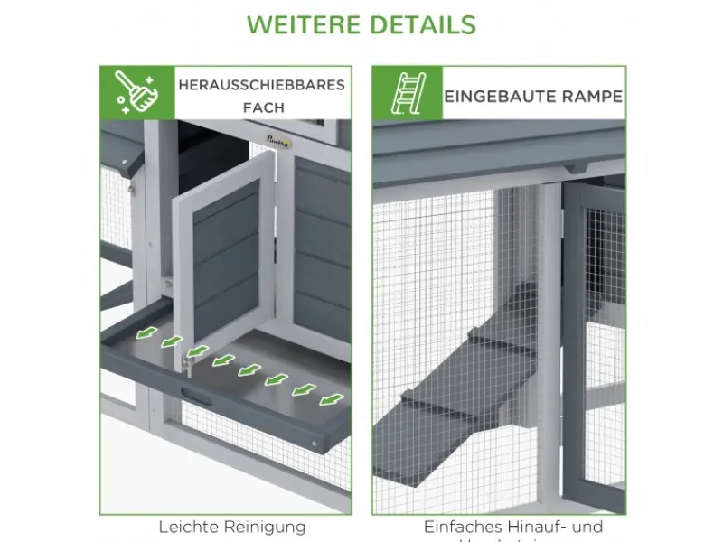PawHut Hühnerstall mit Tannenholz Rampe Tannenholz Grau 150,5cm x 54cm x 87cm