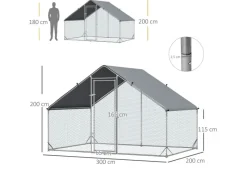 PawHut Hühnerstall Stahl Kunststoff Silber Grau 300L x 200B x 200H cm