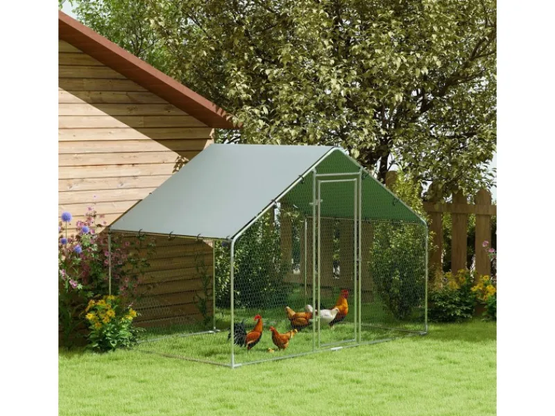 Sale PawHut Hühnerstall Verzinkter Stahl Silber 300L x 170B x 190H cm