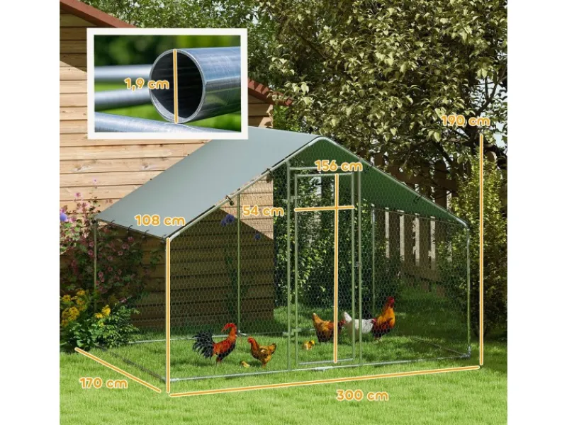 Sale PawHut Hühnerstall Verzinkter Stahl Silber 300L x 170B x 190H cm