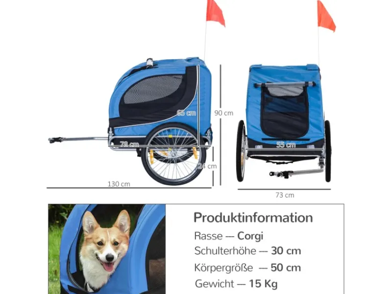 PawHut Hundeanhänger Hunde Fahrrad Anhänger Reflektor