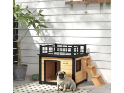 Best PawHut Hundehütte mit Balkon 121 x 77 x 78 cm