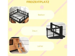 Best PawHut Hundehütte mit Balkon 121 x 77 x 78 cm