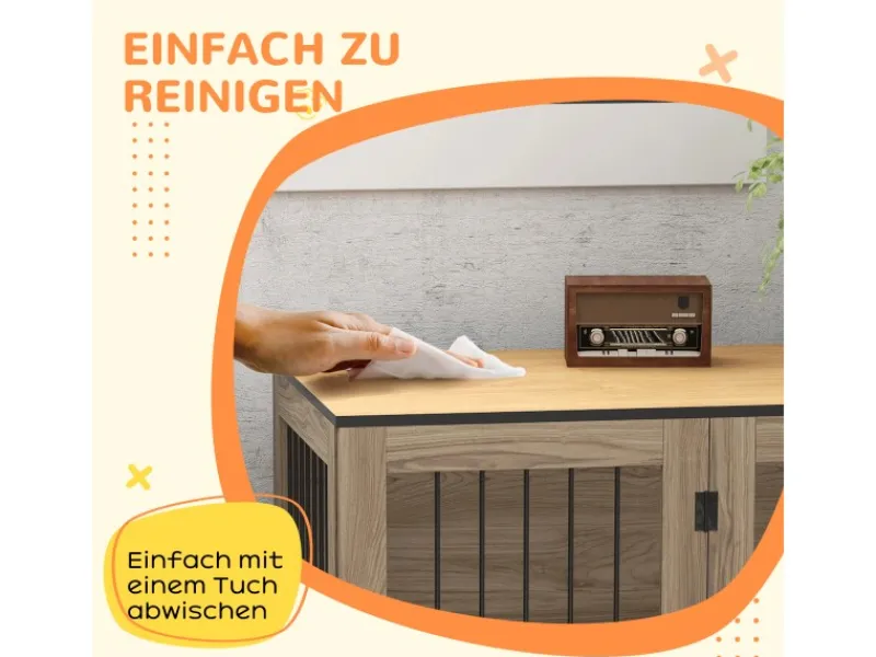 PawHut Hundekäfig Hundebox Stahl MDF Eiche 106B x 60T x 76H cm