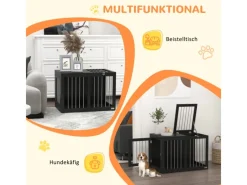 Best PawHut Hundekäfig Hundehütte Stahl MDF Schwarz 80L x 50B x 56,5H cm