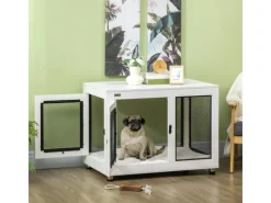 Online PawHut Hundekäfig Indoor mit Kissen 2 Türen Weiß 94 x 60 x 71,5 cm