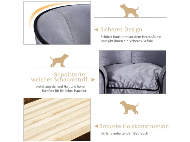 Outlet PawHut Hundesofa mit Kissen 69 x 49 x 38 cm