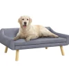 PawHut Hundesofa mit Rückenlehne Holzbeine und Kissen