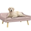 PawHut Hundesofa mit Rückenlehne Holzbeine Kissen Samt Rosa 102 x 58,5 x 42,5 cm