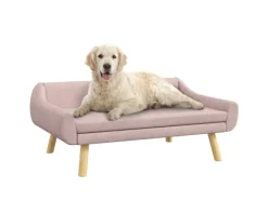 PawHut Hundesofa mit Rückenlehne Holzbeine Kissen Samt Rosa 102 x 58,5 x 42,5 cm