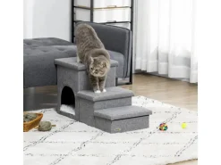 PawHut Hundetreppe 3 Stufige mit Höhle Stauraum Kissen