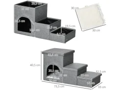PawHut Hundetreppe 3 Stufige mit Höhle Stauraum Kissen