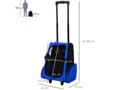 PawHut Hundetrolley Transporttasche für Tiere Trolley 2-in-1 Blau 42 x 25 x 55cm