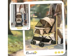 Hot PawHut Hundewagen Stahl Oxford-Gewebe Braun 76,5L x 52B x 95H cm