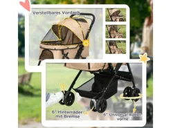 Hot PawHut Hundewagen Stahl Oxford-Gewebe Braun 76,5L x 52B x 95H cm