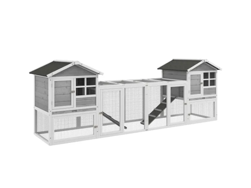 PawHut Kaninchenstall aus Holz mit Außengehege 259 x 64 x 92 cm