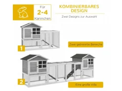PawHut Kaninchenstall aus Holz mit Außengehege 259 x 64 x 92 cm