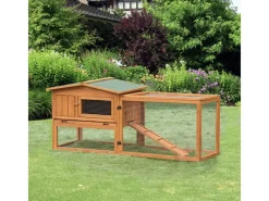 PawHut Kaninchenstall aus Tannenholz mit Asphaltdach 156 x 58 x 68 cm