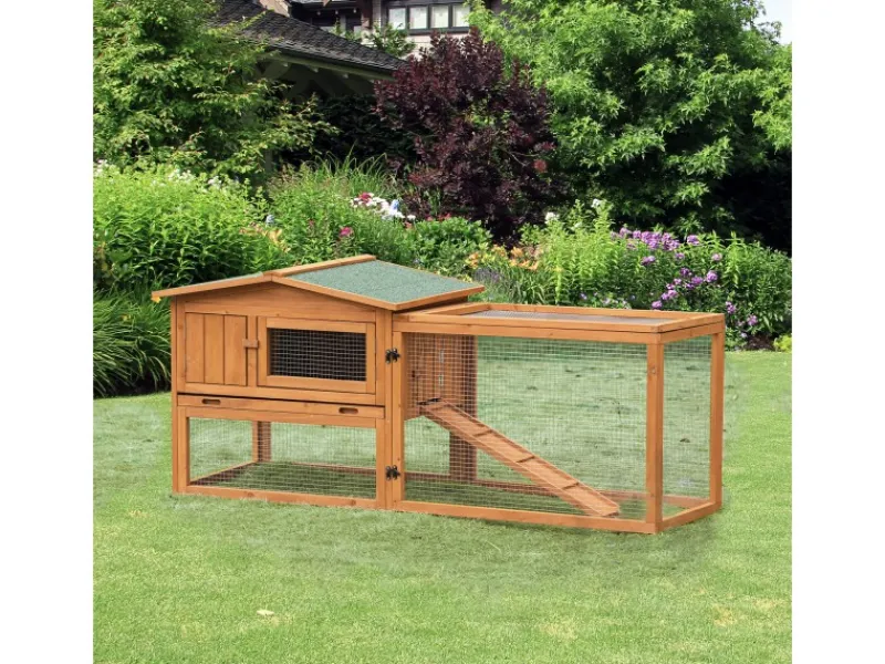 PawHut Kaninchenstall aus Tannenholz mit Asphaltdach 156 x 58 x 68 cm