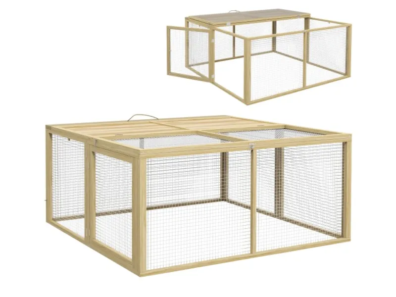 Outlet PawHut Kaninchenstall Klappbar mit Freilaufgehege 120 x 120x57 m