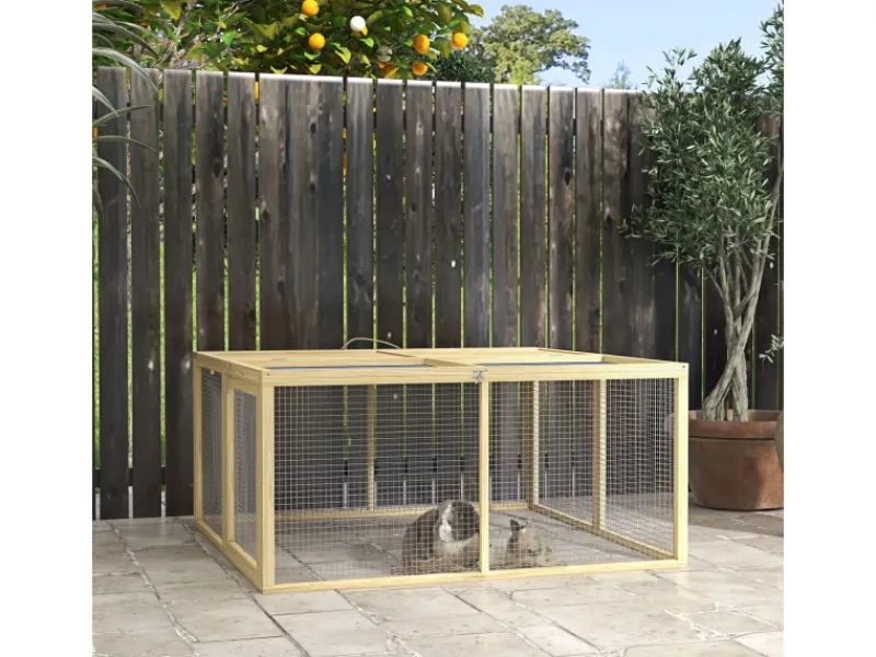 Outlet PawHut Kaninchenstall Klappbar mit Freilaufgehege 120 x 120x57 m