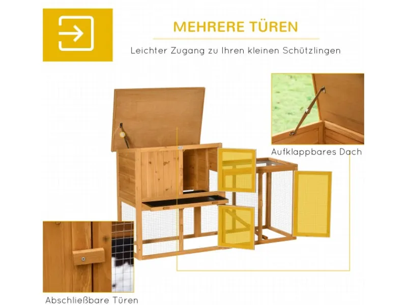 PawHut Kaninchenstall mit Tannenholz 141 x 60 x 86 cm