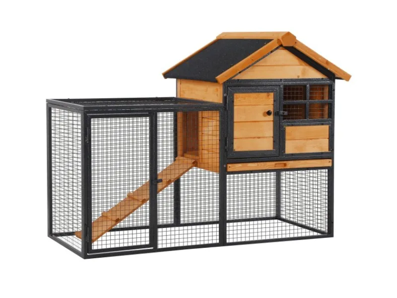 PawHut Kaninchenstall mit Freilaufgehege 122 x 63 x 92 cm