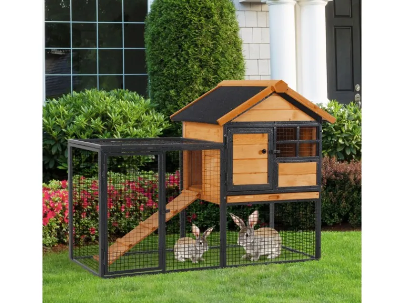 PawHut Kaninchenstall mit Freilaufgehege 122 x 63 x 92 cm