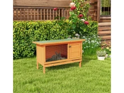 PawHut Kaninchenstall Tannenholz Metall Natur 90cm x 45cm x 65cm