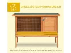 PawHut Kaninchenstall Tannenholz Metall Natur 90cm x 45cm x 65cm