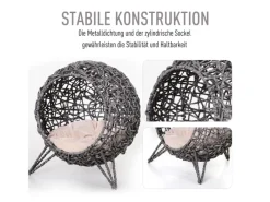 PawHut Katzenhaus aus Rattan mit Kissen Erhöhten Füßen