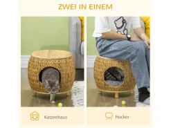 Sale PawHut Katzenhöhle aus Rattan 2-in-1 Design