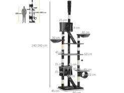 PawHut Katzenkratzbaum 240-260 cm Deckenhoch mit Sisalseil