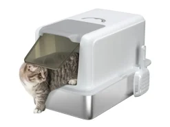PawHut Katzentoilette Edelstahl Kunststoff Weiß 40,5L x 60,5B x 41,5H cm