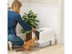 PawHut Katzentoilette Edelstahl Kunststoff Weiß 40,5L x 60,5B x 41,5H cm