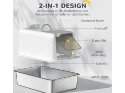 PawHut Katzentoilette Edelstahl Kunststoff Weiß 40,5L x 60,5B x 41,5H cm