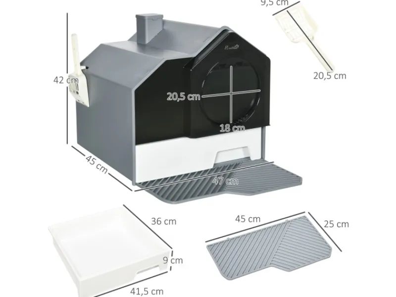 PawHut Katzentoilette mit Bodenwanne Schaufel