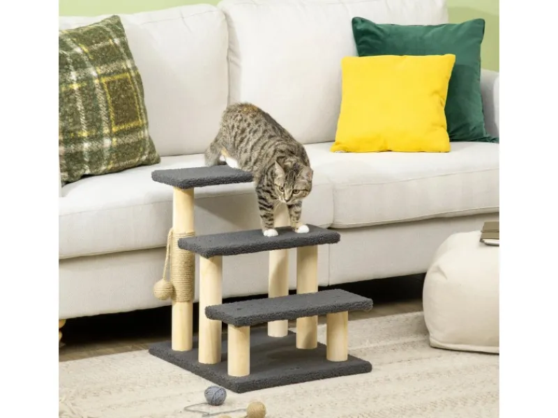 PawHut Katzentreppe 3-Stufig 48 cm mit Sisalsäule Spielball