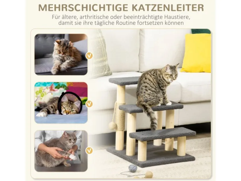 PawHut Katzentreppe 3-Stufig 48 cm mit Sisalsäule Spielball