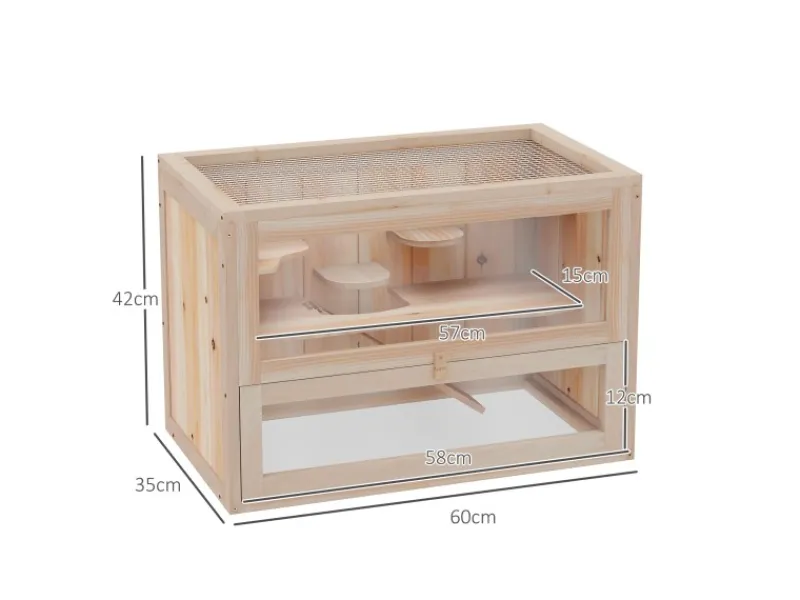 PawHut Käfig Nagerkäfig Kleintierkäfig Tanne Naturholz 60L x 35B x 42H cm
