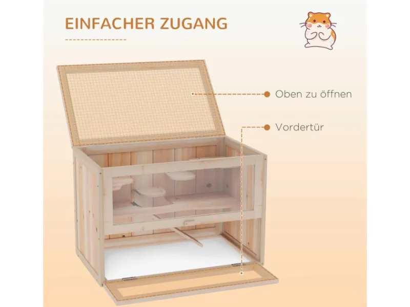 PawHut Käfig Nagerkäfig Kleintierkäfig Tanne Naturholz 60L x 35B x 42H cm