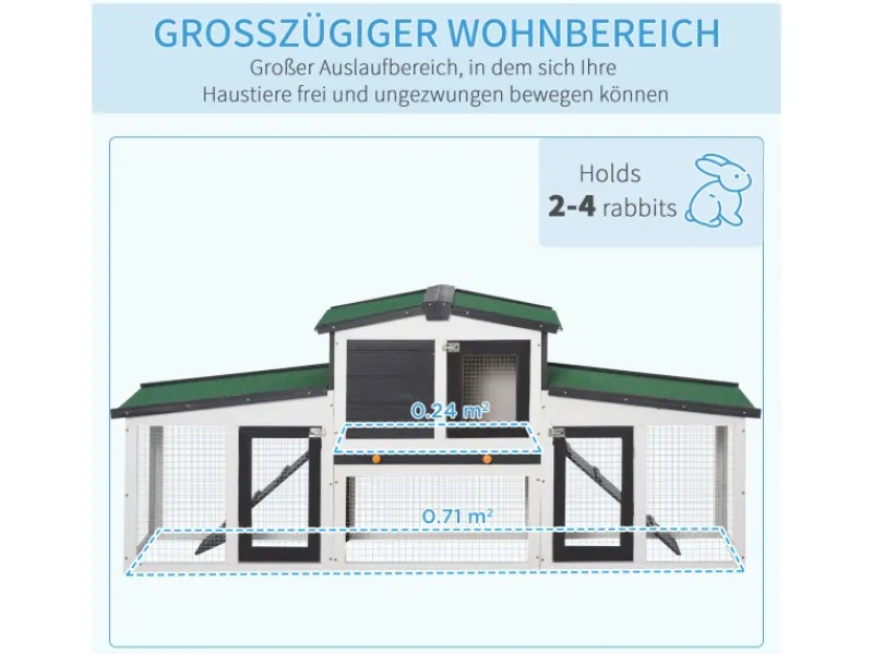 Outlet PawHut Kleintierstall mit Freigehege 204 x 45 x 80 cm