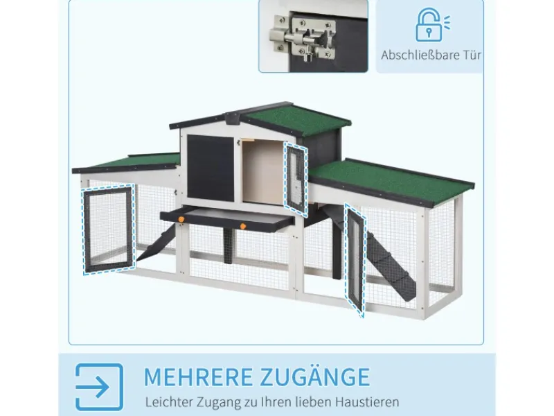 Outlet PawHut Kleintierstall mit Freigehege 204 x 45 x 80 cm