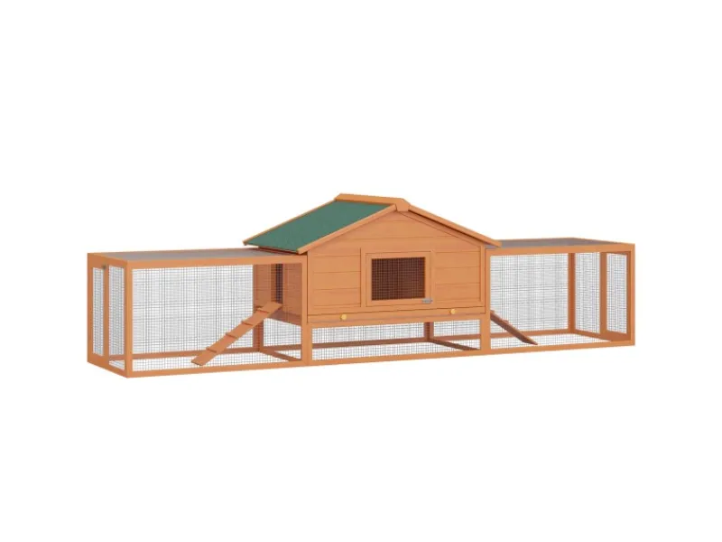 PawHut Kleintierstall mit 2 Freigehegen und 2 Rampen 309 x 79 x 86 cm
