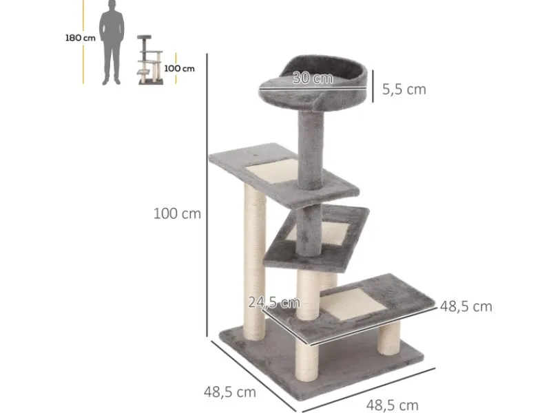 PawHut Kletterbaum Treppe 5 Ebenen 48,5 x 48,5 x 100 cm