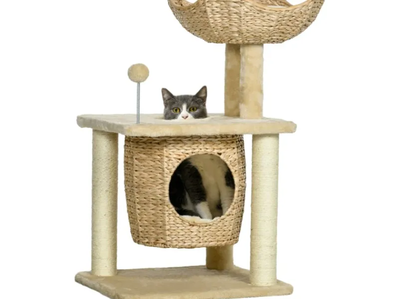 PawHut Kratzbaum 74 cm Katzenbaum mit Katzenhöhle Spielball
