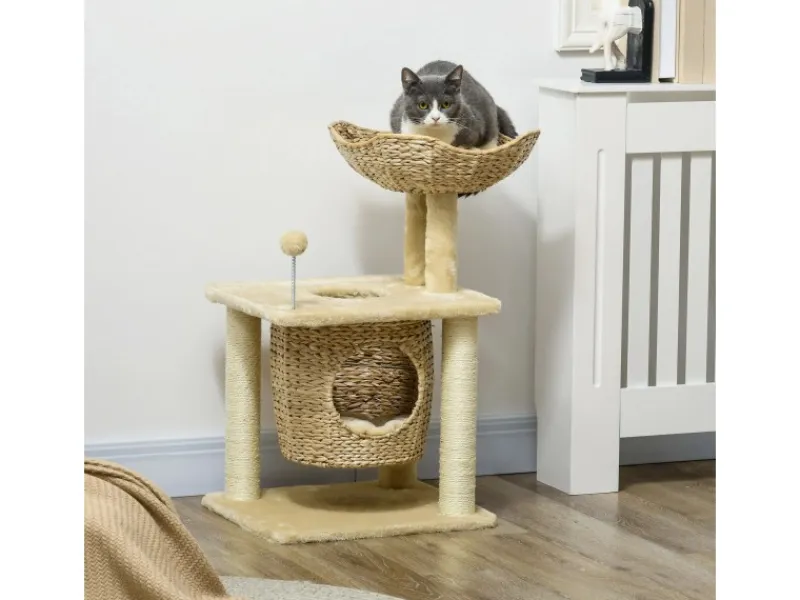 PawHut Kratzbaum 74 cm Katzenbaum mit Katzenhöhle Spielball