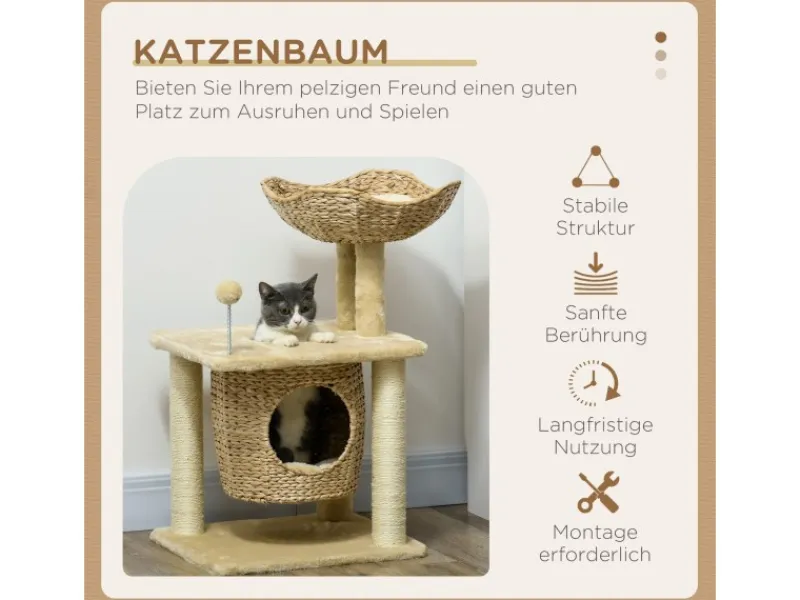 PawHut Kratzbaum 74 cm Katzenbaum mit Katzenhöhle Spielball