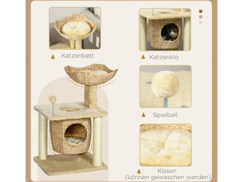 PawHut Kratzbaum 74 cm Katzenbaum mit Katzenhöhle Spielball