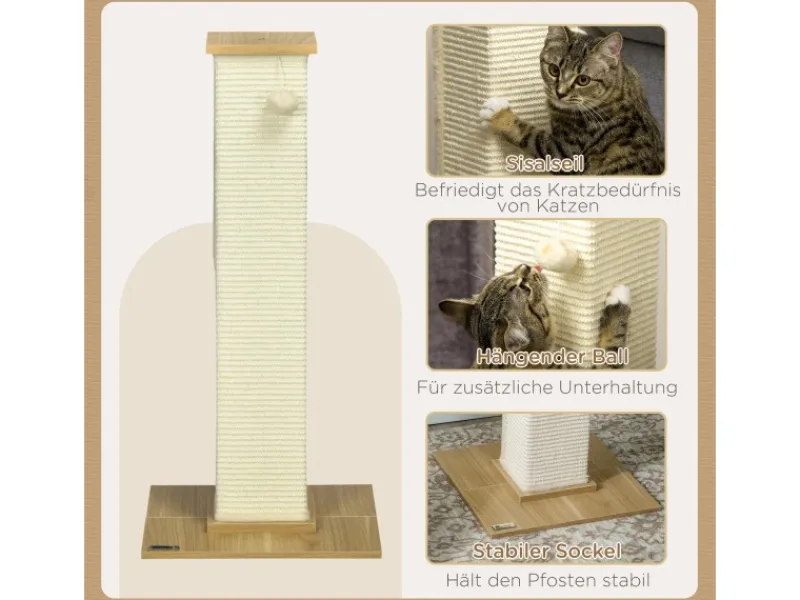 PawHut Kratzbaum 80 cm mit Spielball Kratzsäule aus Sisalseil